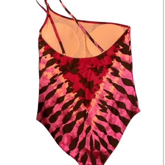 Aerie Tide Dye Pink and Black One Piece one shoulder Swimsuit size large - Picture 5 of 9